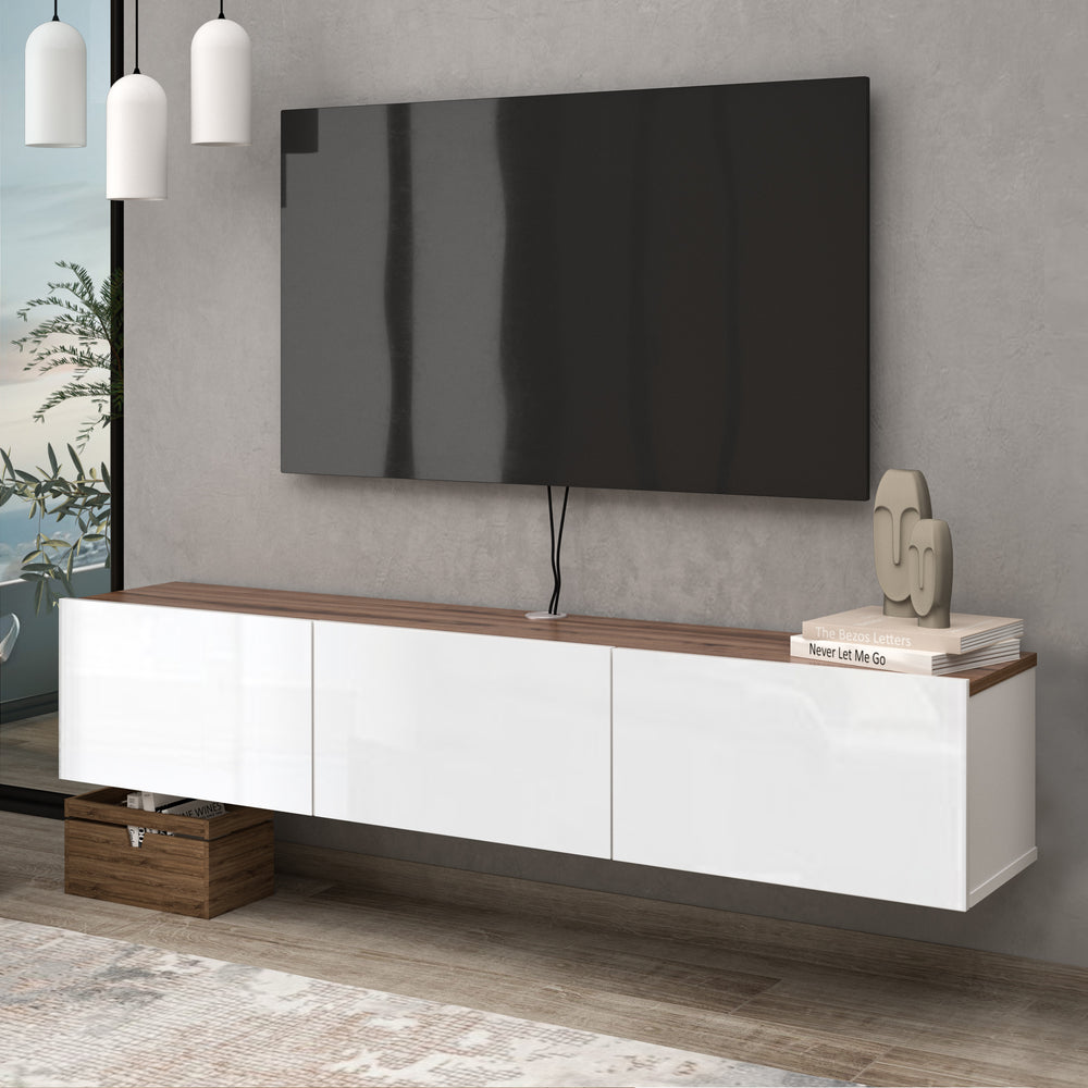 Atelier Mobili Floating TV Stand in Country Oak and Glossy White for Modern Homes