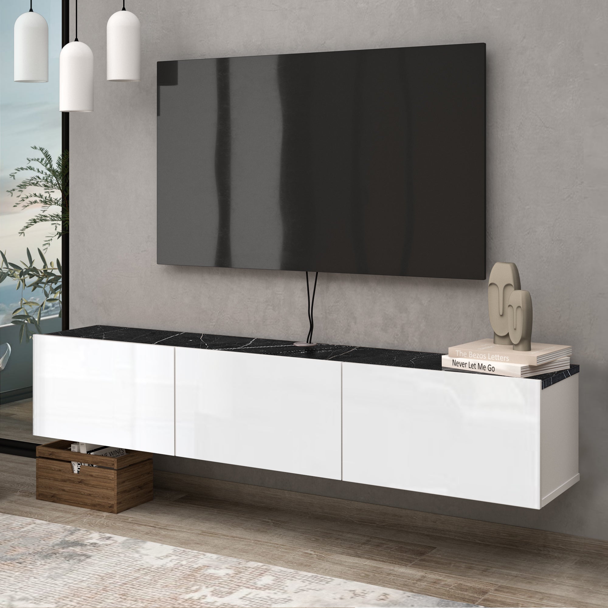 Atelier Mobili Modern Floating TV Stand for 55 80 TVs Space Saving Entertainment Center
