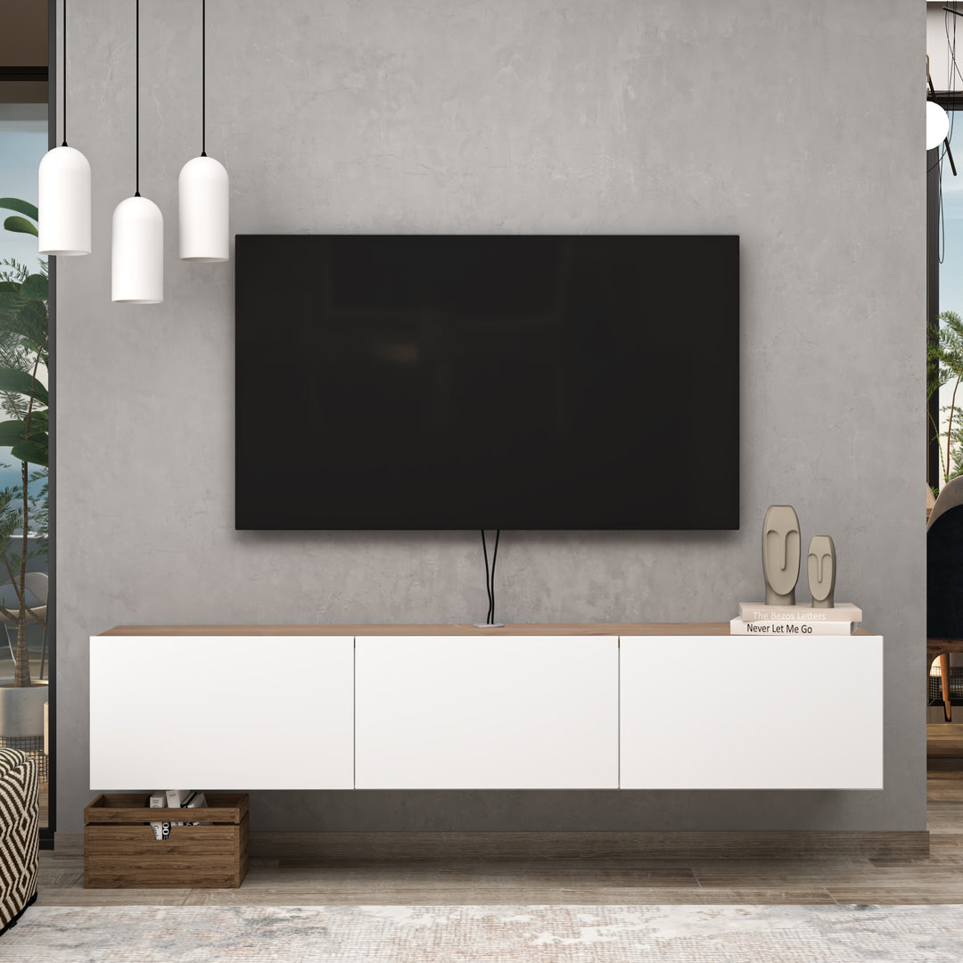 Alternative Perspective of White and Oak Floating Entertainment Center