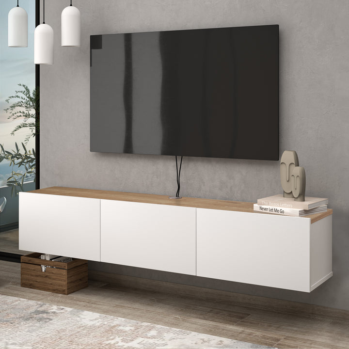 Atelier Mobili Floating TV Stand in Classic White and Oak for Chic Living Spaces