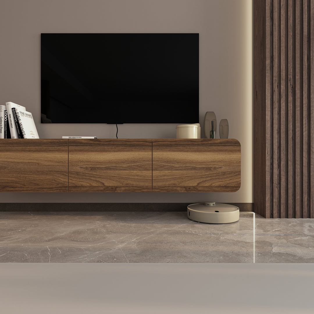 Side View of Atelier Mobili TV Stand in Walnut and Black Marble