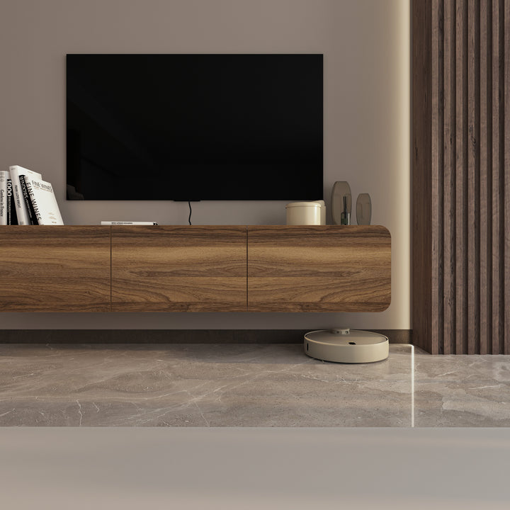 Side View of Atelier Mobili TV Stand in Walnut and Black Marble