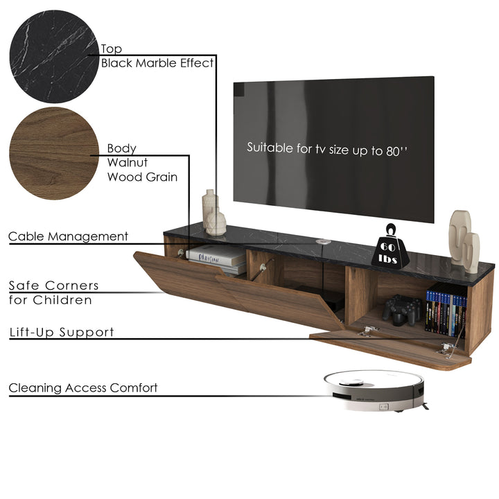 Floating TV Stand – Wall Mounted Media Console for TVs Up to 80 Inch