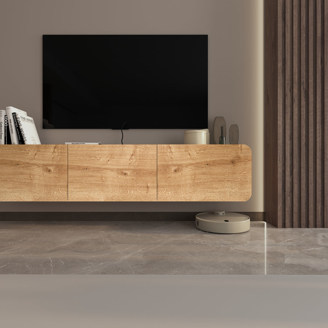 Alternative Perspective of Oak/White Marble Floating TV Console by Atelier Mobili