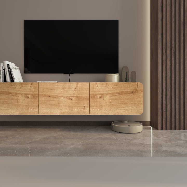 Alternative Perspective of Oak/White Marble Floating TV Console by Atelier Mobili