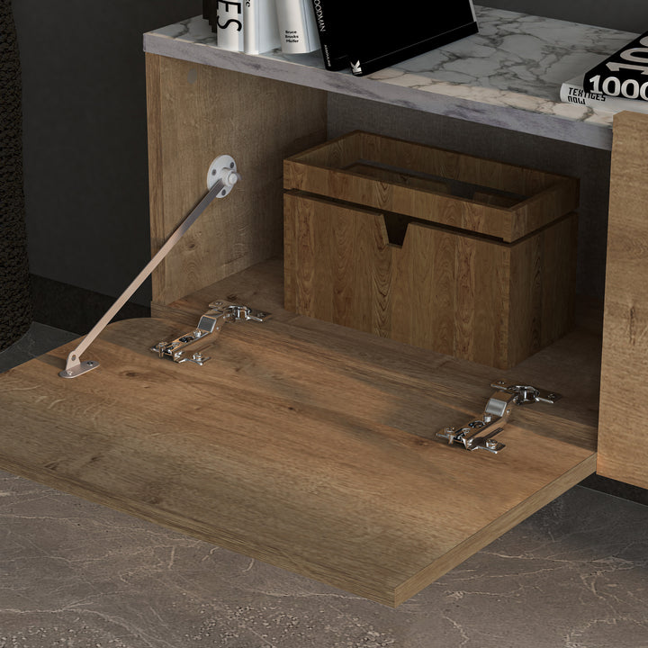 exture Highlight of Oak and White Marble on Atelier Mobili TV Stand