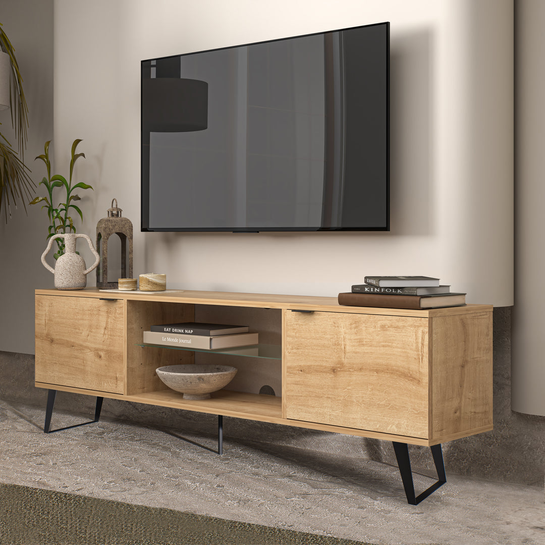 Detail of Oak Finish and Craftsmanship on Modern TV Stand