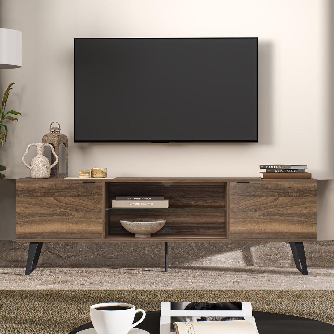 Atelier Mobili Mid Century Modern TV Stand in Walnut for 75 Inch TVs