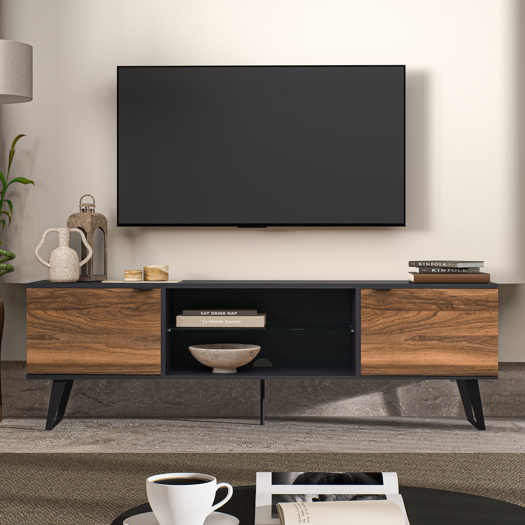 Atelier Mobili TV Stand in Gray and Walnut for 75 Inch Screen