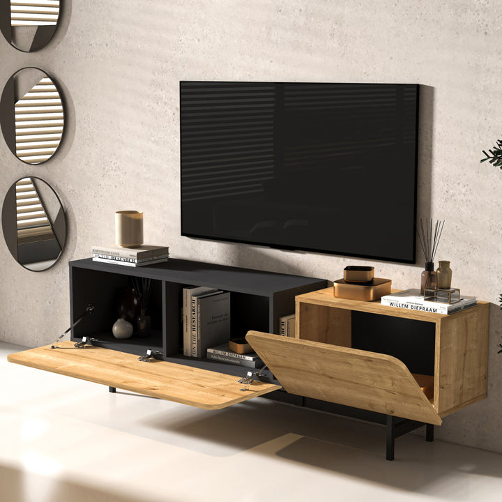 Atelier Mobili Entertainment Center - 72 Inch Modern Media Console in Walnut, Oak, Yellow for 75 Inch TV with Metal Legs & Cable Management