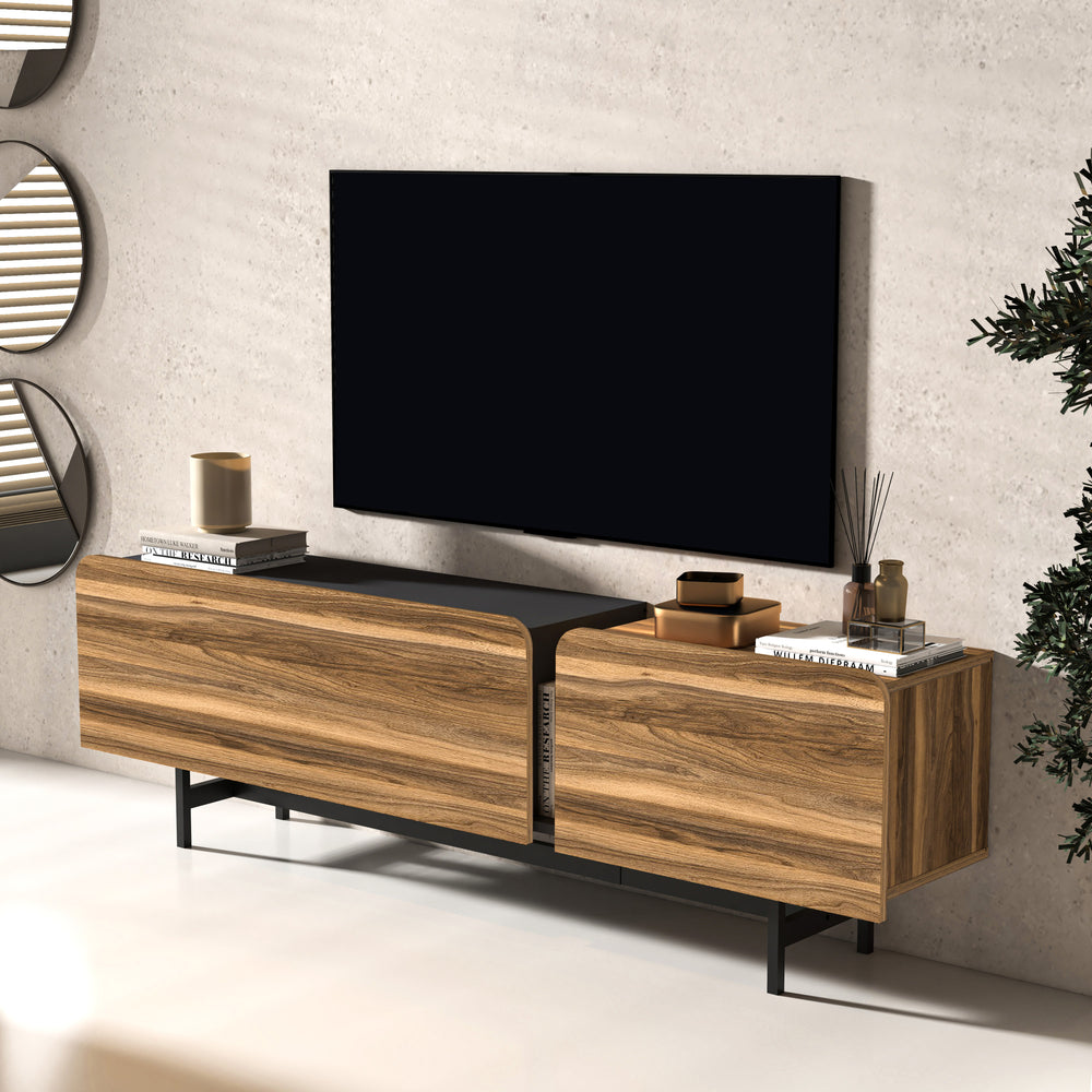 Modern Walnut Atelier Mobili TV Stand for 75 Inch Media Setup