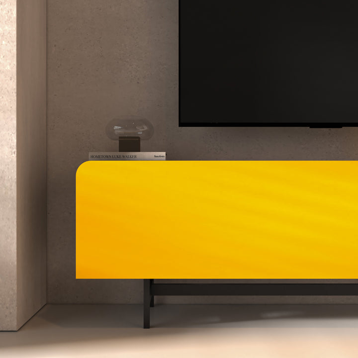 Yellow Media Console with Engineered Wood and Metal Legs