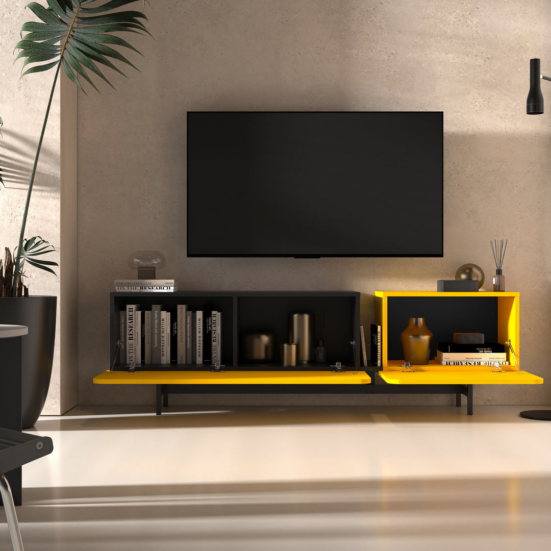 Functional Cable Management System in Yellow TV Stand