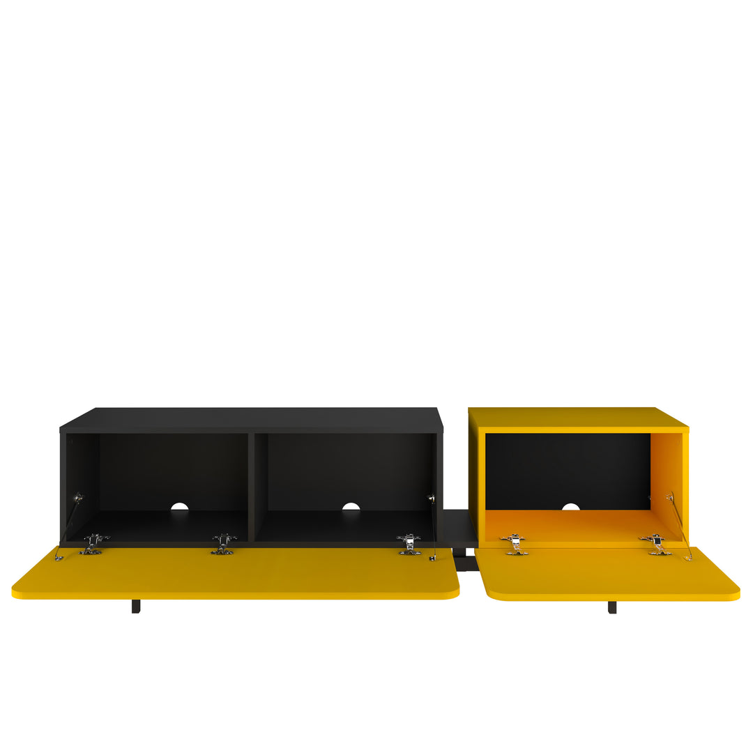 Atelier Mobili Entertainment Center - 72 Inch Modern Media Console in Walnut, Oak, Yellow for 75 Inch TV with Metal Legs & Cable Management