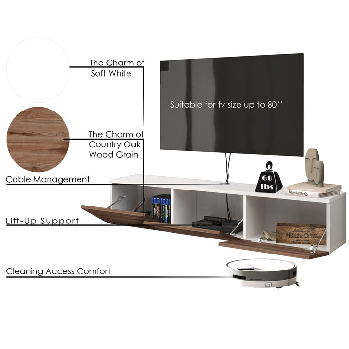 Detailed Texture of White and Country Oak on Floating Entertainment Unit