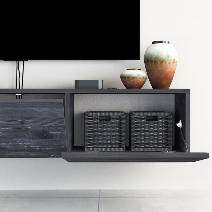 Side Angle of Atelier Mobili's Black Oak Floating Media Console