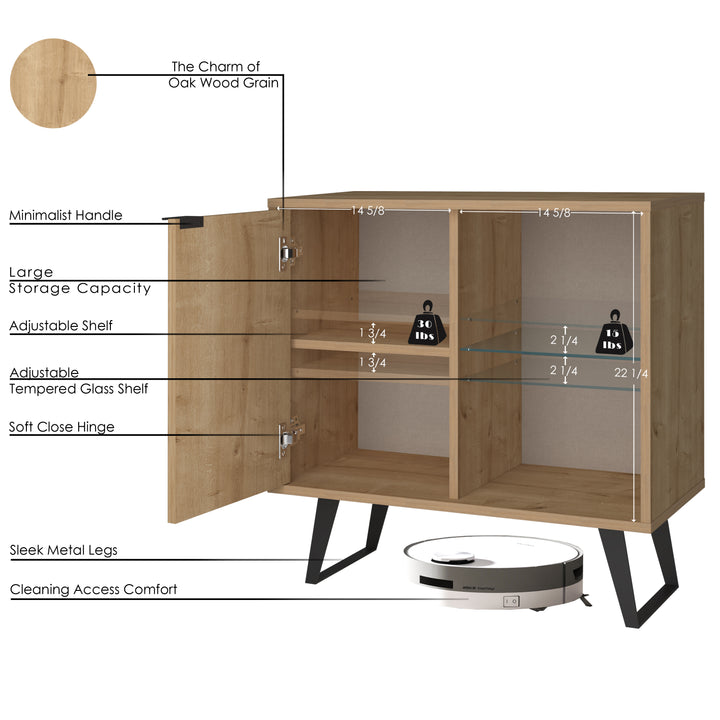 Vektor 31.5 Inch Accent Cabinet & Sideboard with Adjustable Glass Shelf