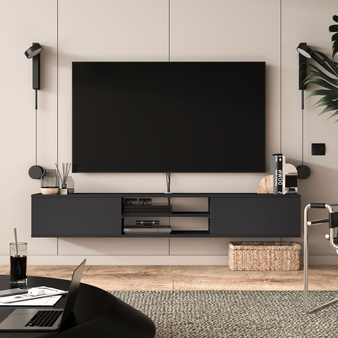 Atelier Mobili Floating TV Stand – Wall Mounted Entertainment Center for 75 Inch TVs, Modern Design, Media Console for Living Rooms