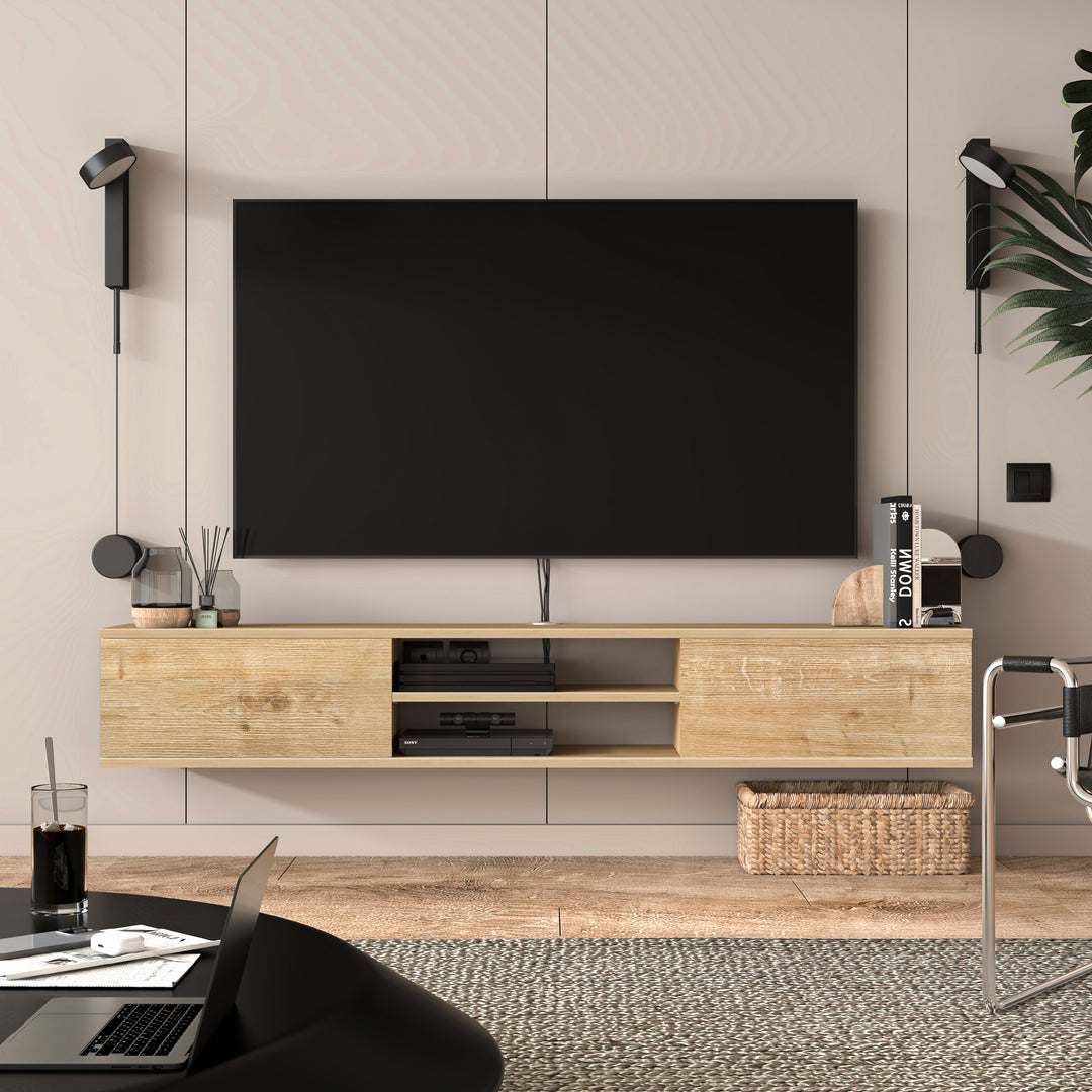 Atelier Mobili Floating TV Stand – Wall Mounted Entertainment Center for 75 Inch TVs, Modern Design, Media Console for Living Rooms