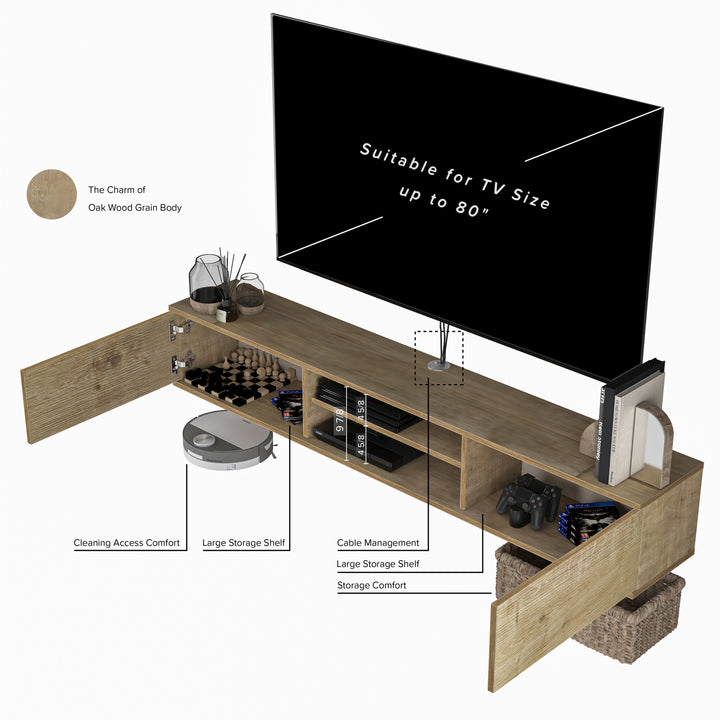 Atelier Mobili Floating TV Stand – Wall Mounted Entertainment Center for 75 Inch TVs, Modern Design, Media Console for Living Rooms