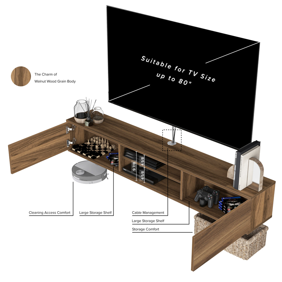 Atelier Mobili Floating TV Stand – Wall Mounted Entertainment Center for 75 Inch TVs, Modern Design, Media Console for Living Rooms