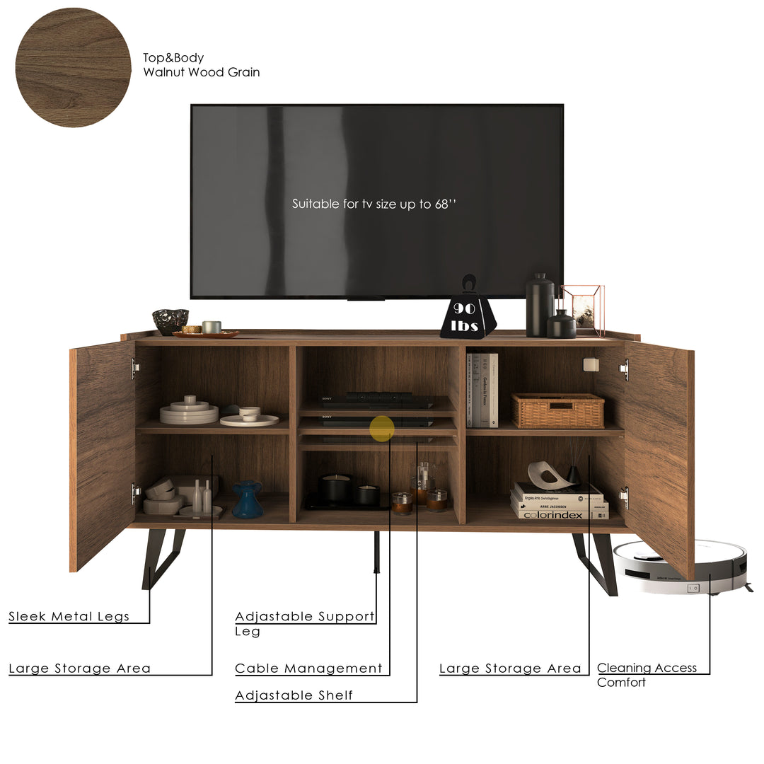 Mira Media Console for TVs Up to 65" – Modern TV Stand with Adjustable Shelves and Cable Management