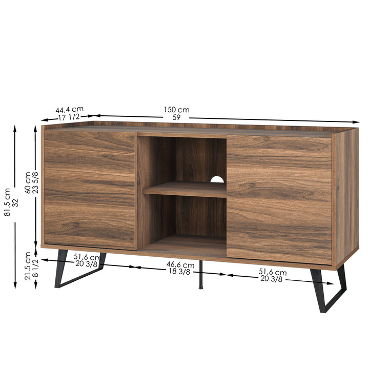 Mira Media Console for TVs Up to 65" – Modern TV Stand with Adjustable Shelves and Cable Management