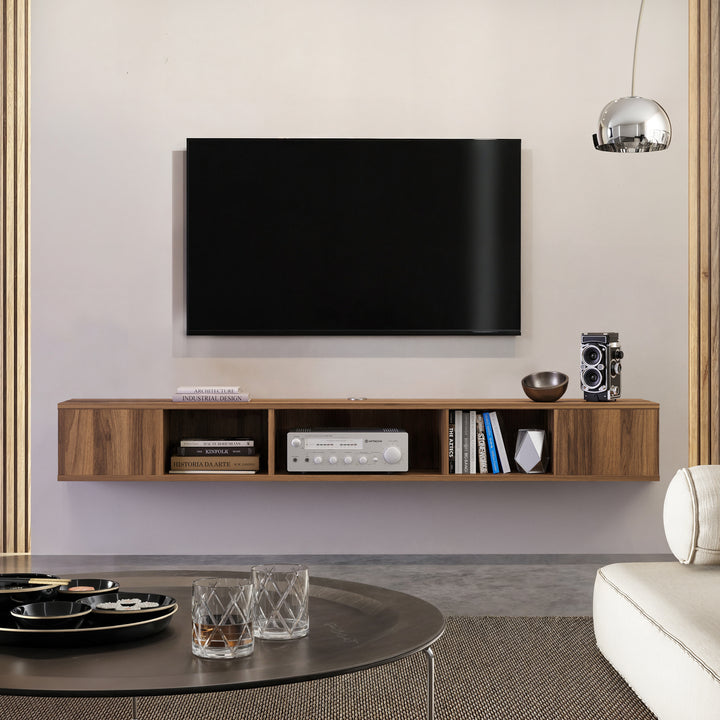 Nox Floating TV Stand for TVs Up to 80" – Modern Wall Mounted Media Console with Open Shelf