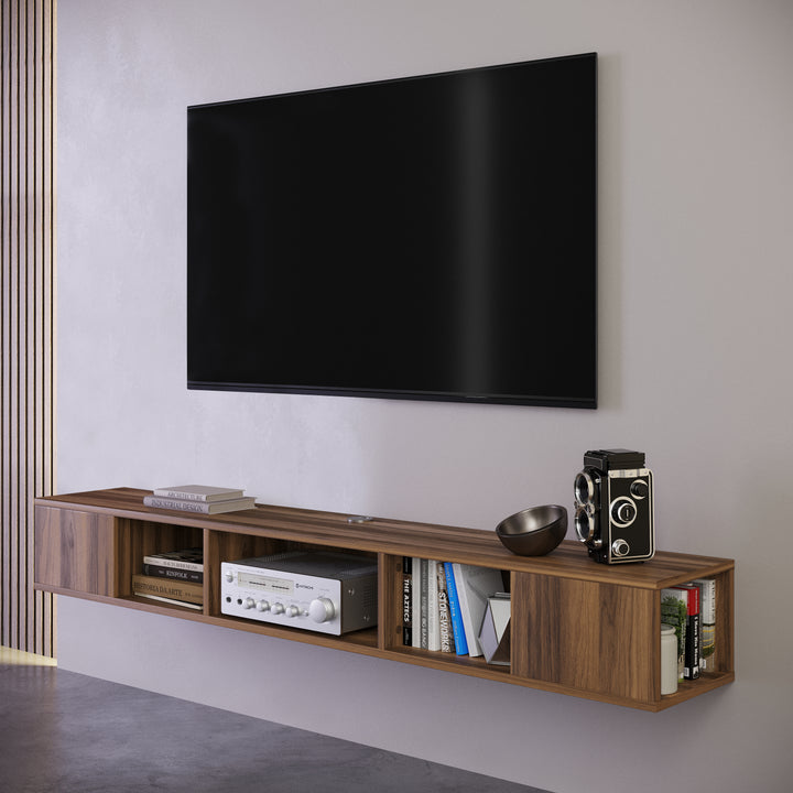 Nox Floating TV Stand for TVs Up to 80" – Modern Wall Mounted Media Console with Open Shelf