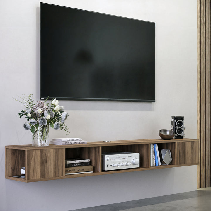 Nox Floating TV Stand for TVs Up to 80" – Modern Wall Mounted Media Console with Open Shelf