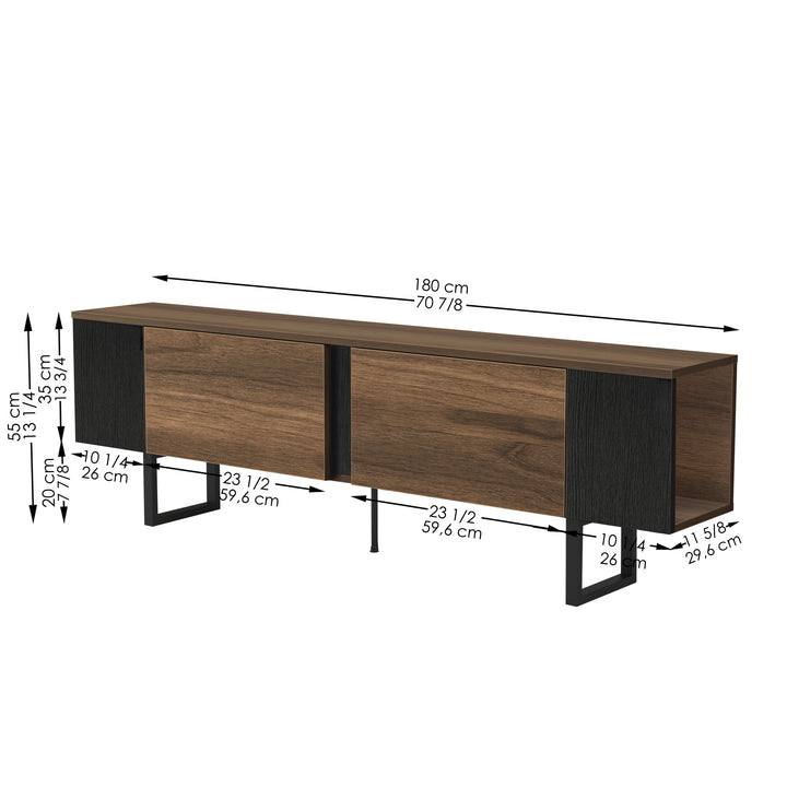 Fabula Mid Century Modern TV Stand for TVs Up to 80" – Stylish Media Console with 2 Cabinets & Corner Shelves