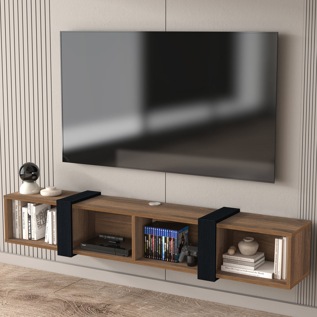 Larus Floating TV Stand for TVs Up to 80" – Wall Mounted Media Console with Open Shelves and Cable Management