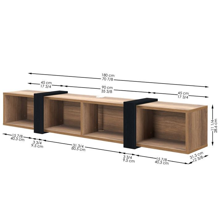 Larus Floating TV Stand for TVs Up to 80" – Wall Mounted Media Console with Open Shelves and Cable Management