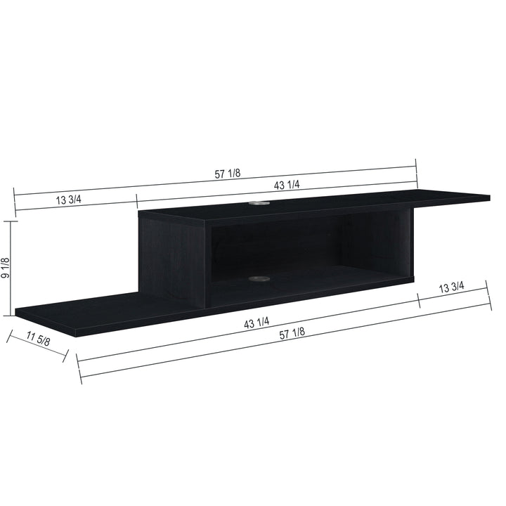 Gaia Black open shelf TV stand – minimalist living room dimensions