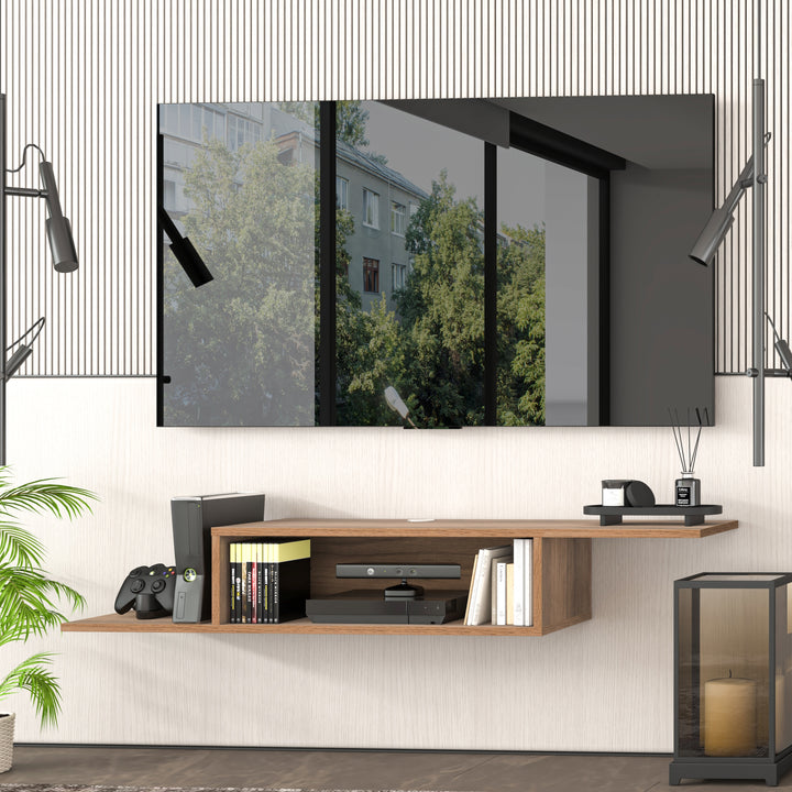 Gaia Walnut floating shelf TV stand – side profile wall mounted
