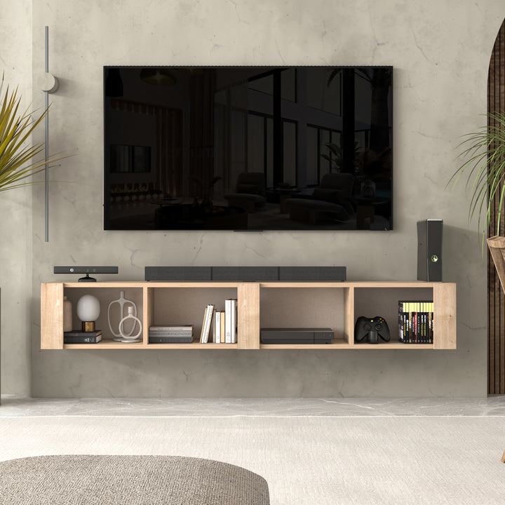 Aven floating TV stand Oak – 71 inch open shelf wall mounted Atelier Mobili