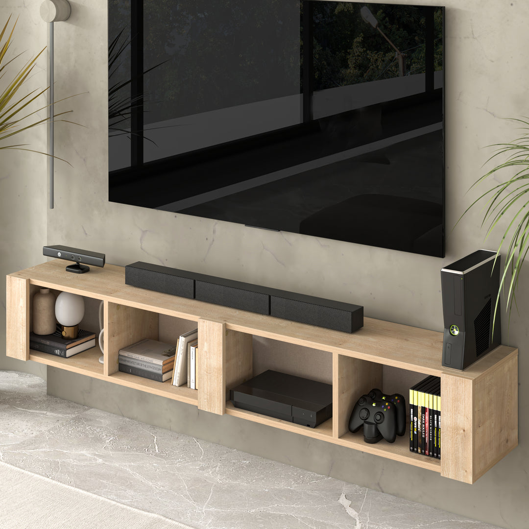 Aven floating TV stand Oak – styled in Scandinavian living room
