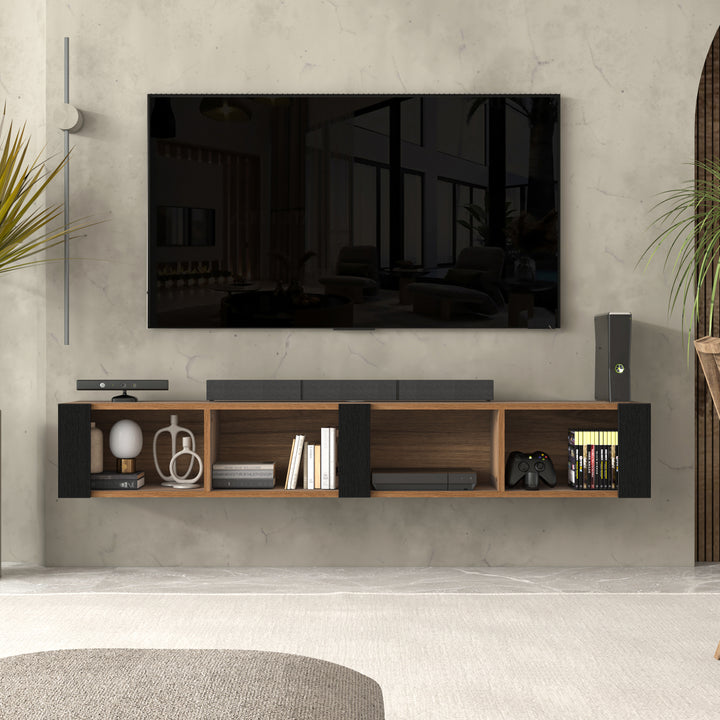Aven floating TV stand Walnut – 71 inch open shelf wall mounted Atelier Mobili