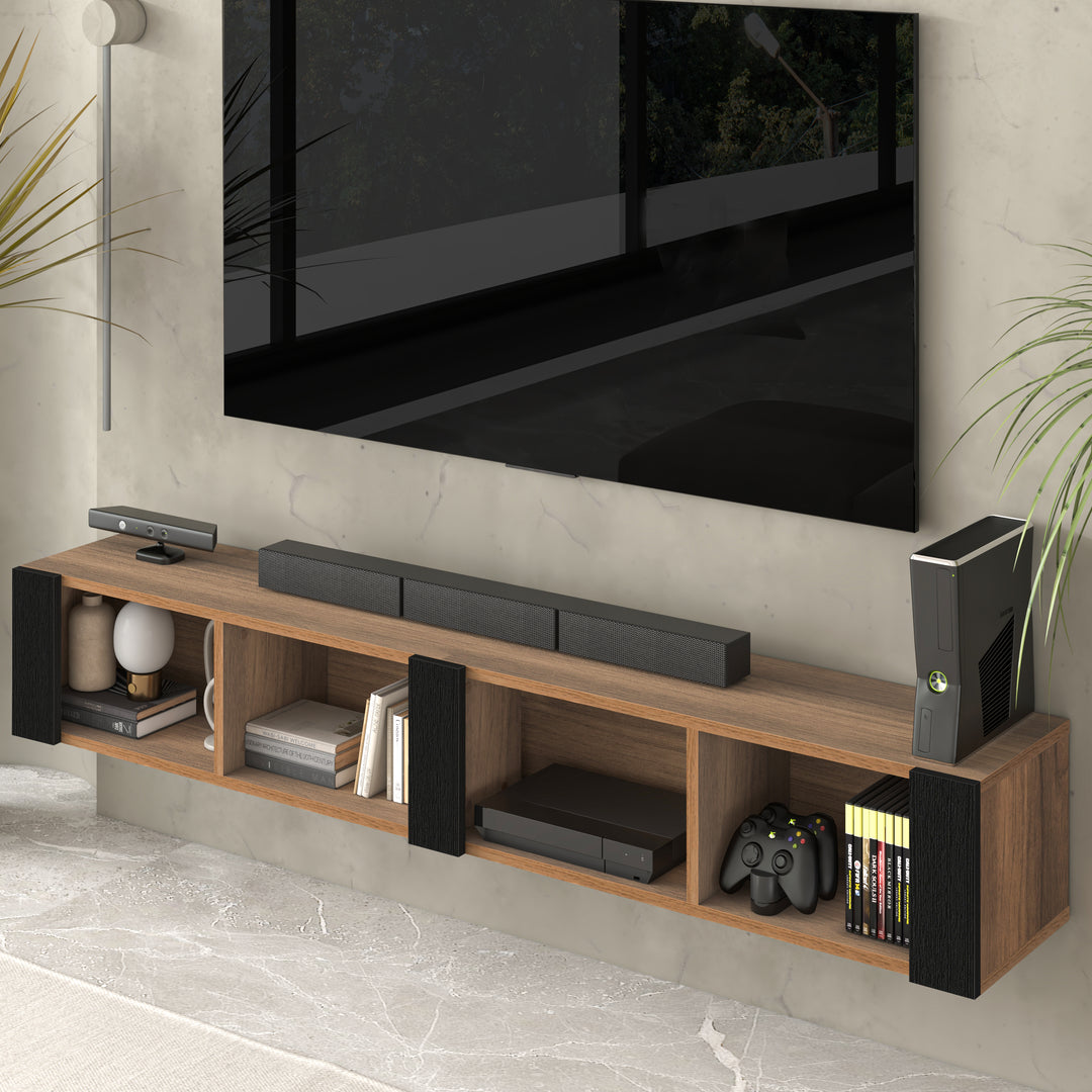 Aven floating TV stand Walnut – styled in mid-century living room