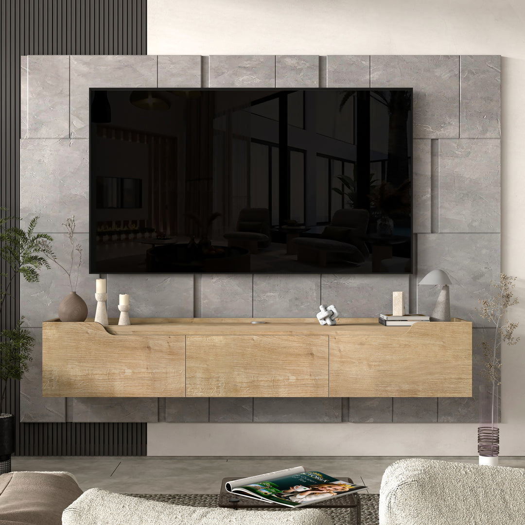Eva floating TV stand Oak – wall mounted media console 71 inch