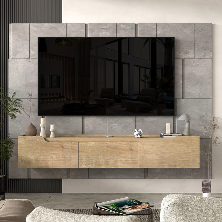 Eva floating TV stand Oak – wall mounted media console 71 inch