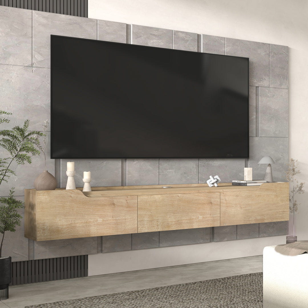 Eva wall mounted TV stand Oak – front view Atelier Mobili