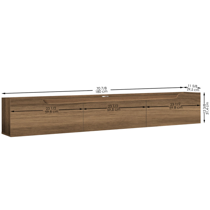 Eva Walnut floating media console – lift-up door and cable management