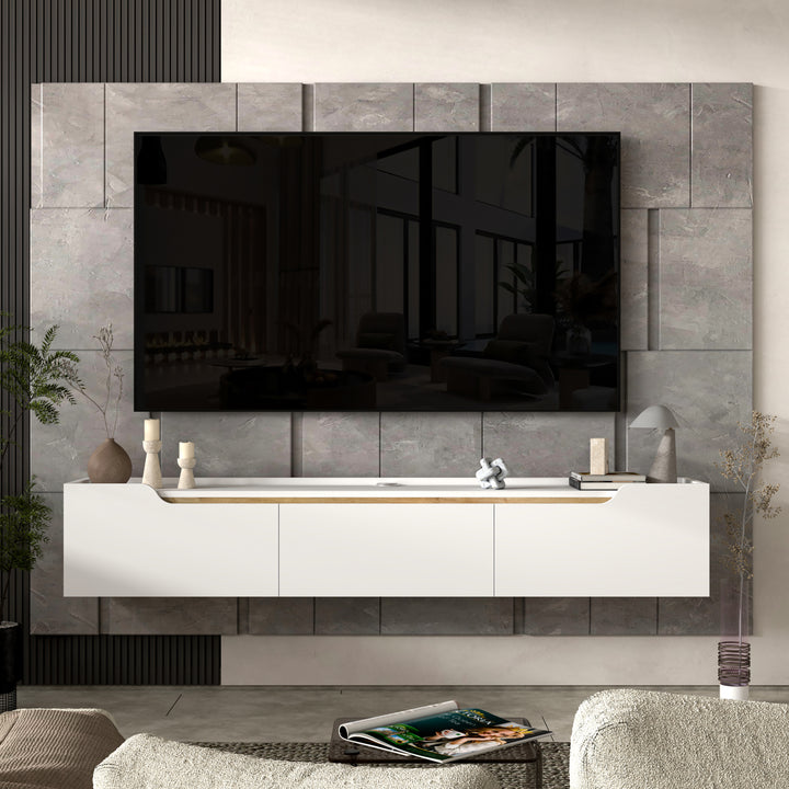 Eva floating TV stand White – wall mounted media console 71 inch