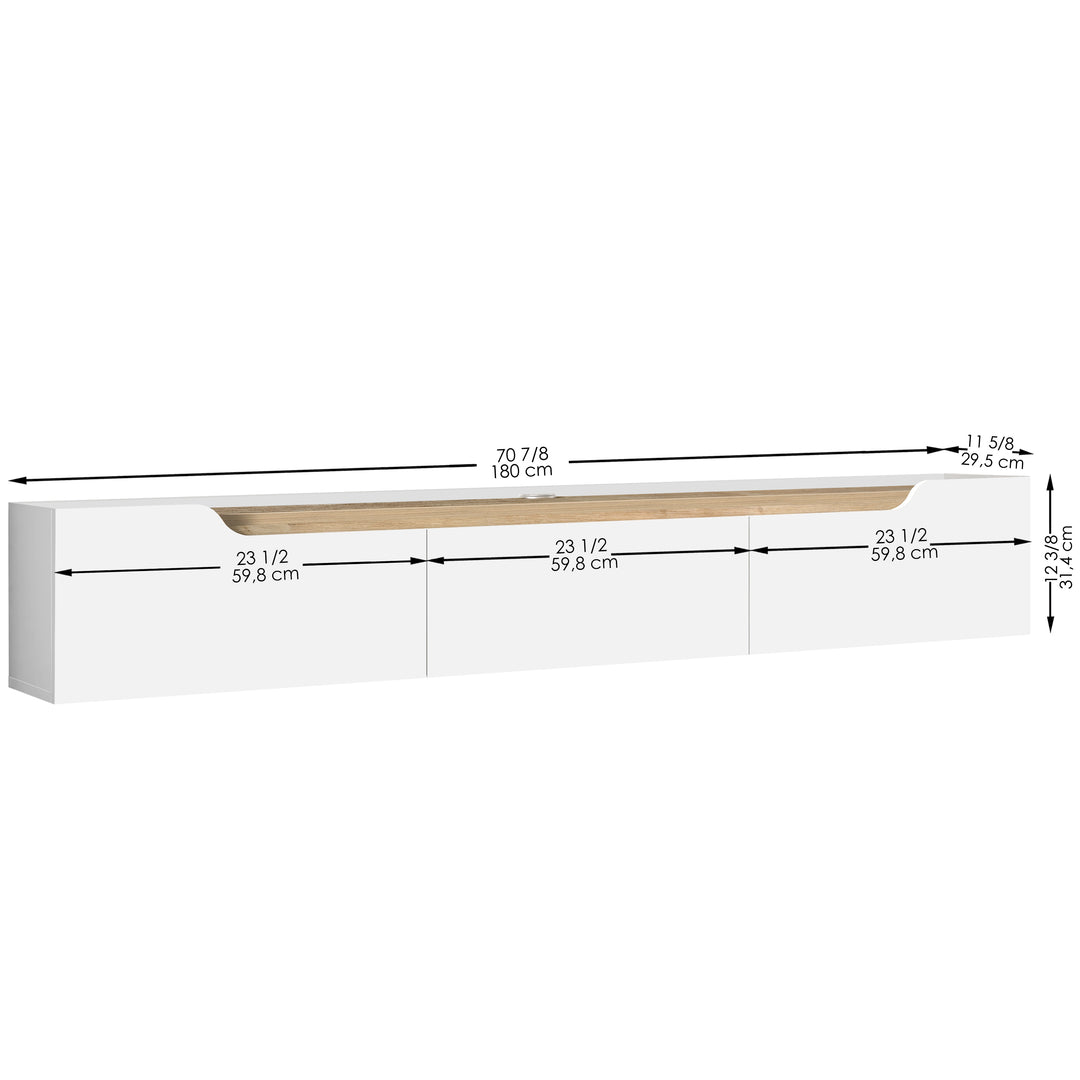 Eva White floating entertainment center – lift-up door open
