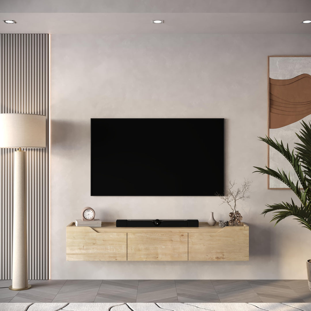 Newa Oak wall mounted media console 66 inch – front view