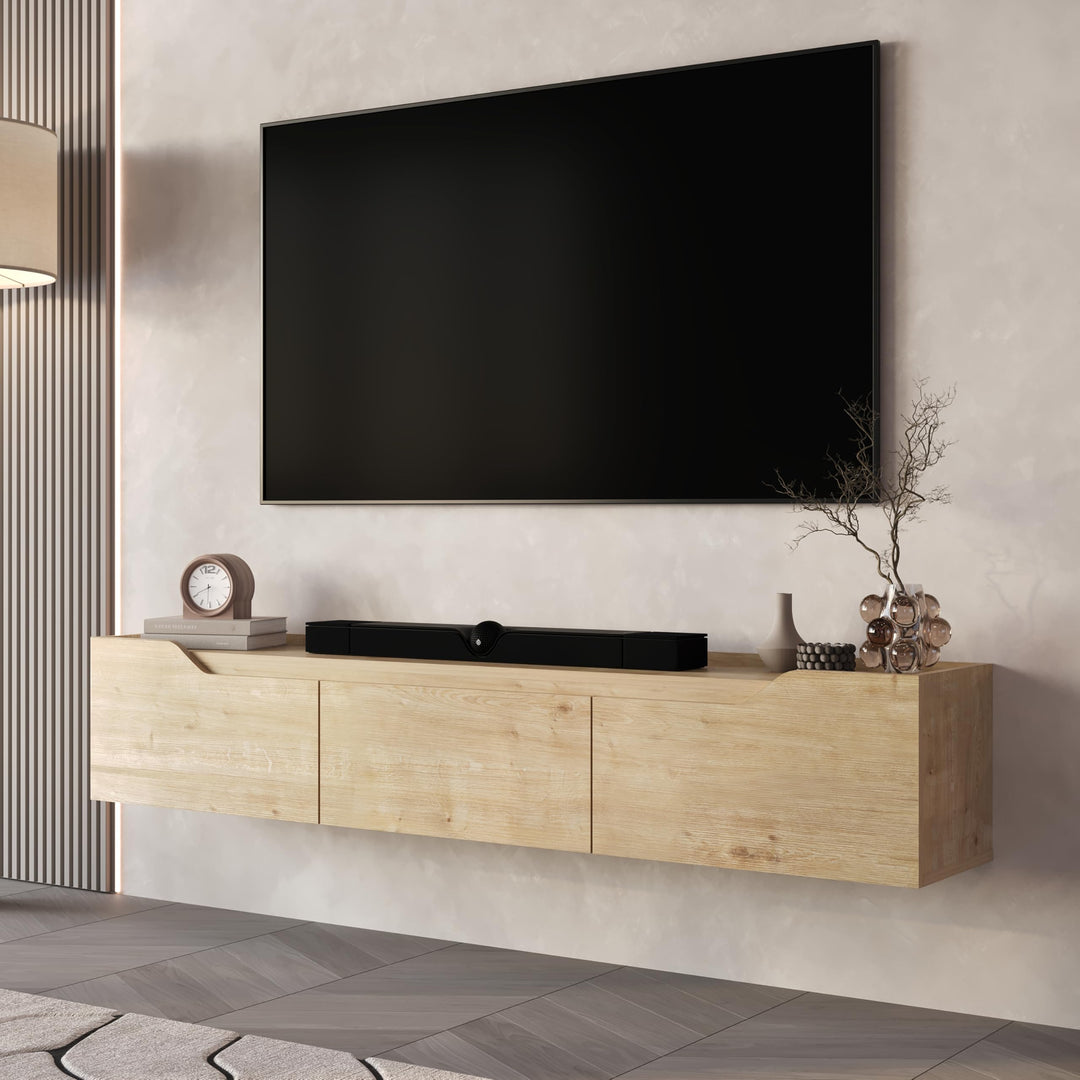 Newa Oak floating TV cabinet – side profile wall mounted