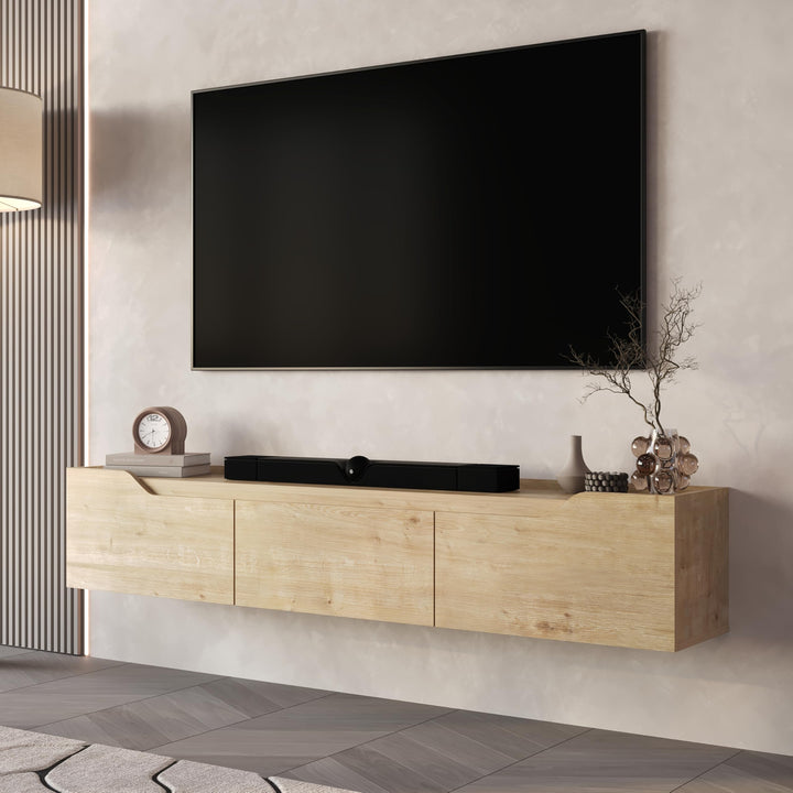 Newa Oak floating TV cabinet – side profile wall mounted