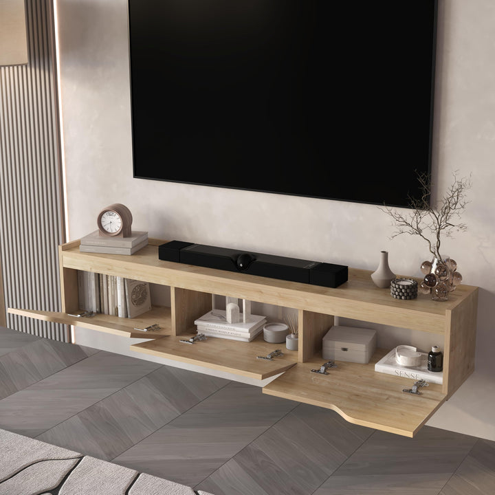 Newa Walnut wall mounted TV cabinet – door detail