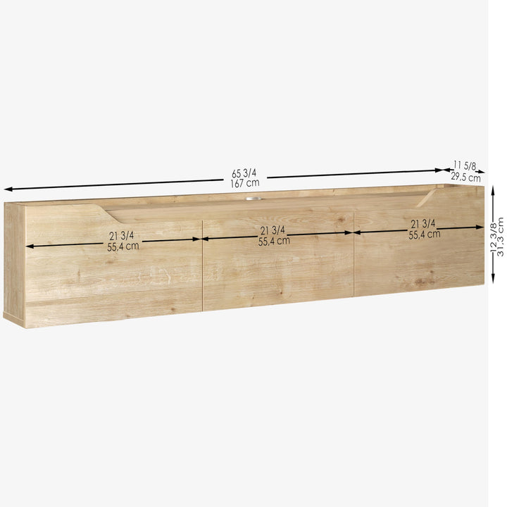 Walnut floating TV stand 66 inch in modern living room size details